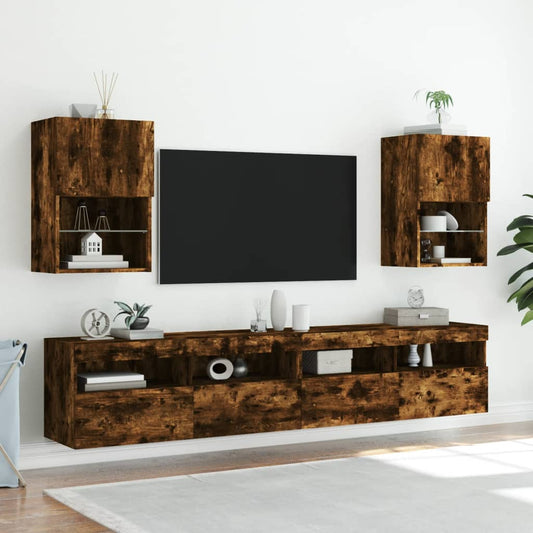 Mobili Porta TV con Luci LED 2 pz Rovere Fumo 40,5x30x60 cm - homemem39