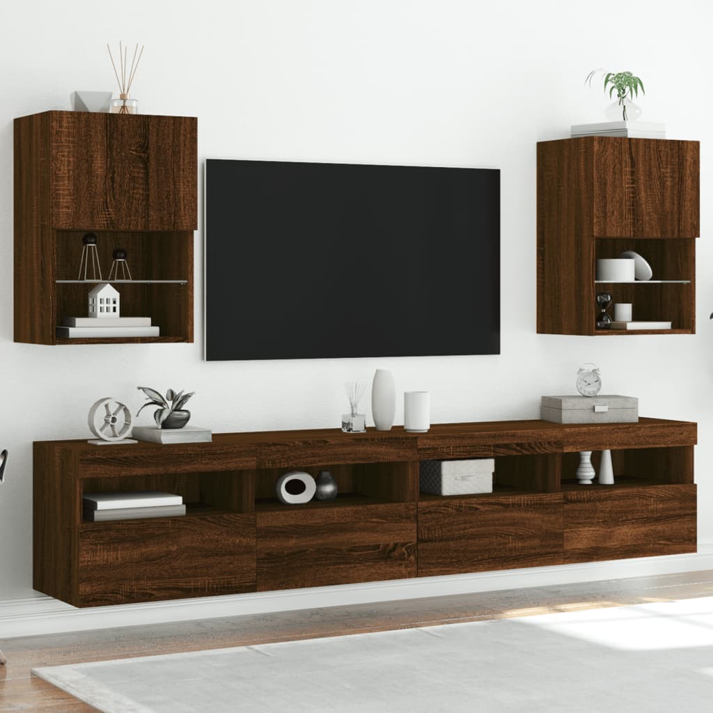 Mobili Porta TV con Luci LED 2 pz Rovere Marrone 40,5x30x60 cm - homemem39