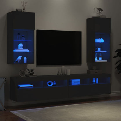 Mobili Porta TV con Luci LED 2 pz Neri 40,5x30x90 cm - homemem39