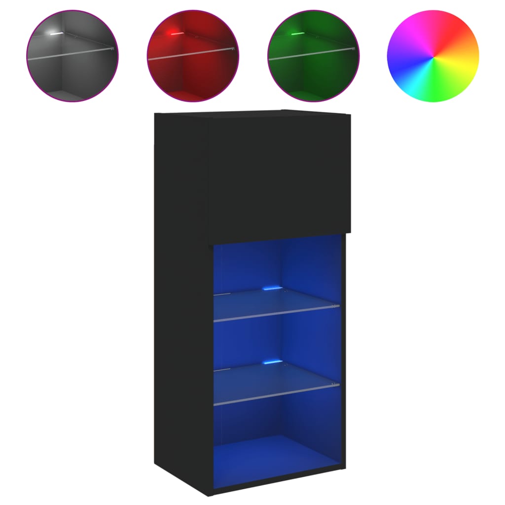 Mobili Porta TV con Luci LED 2 pz Neri 40,5x30x90 cm - homemem39