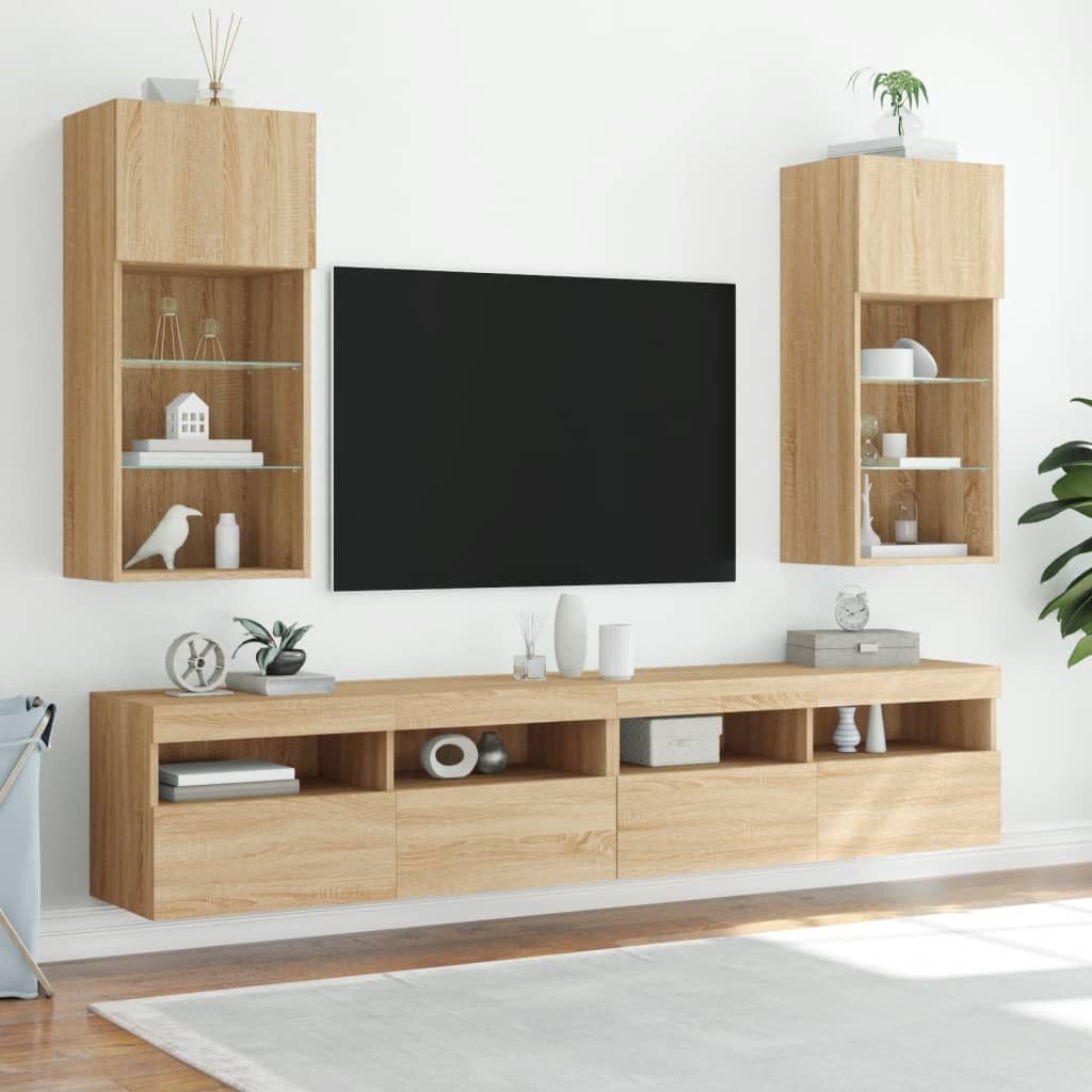 Mobile TV con Luci LED Rovere Sonoma 40,5x30x90 cm - homemem39