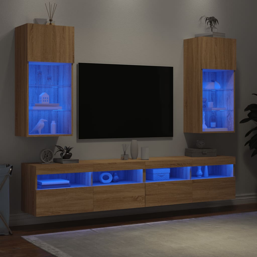 Mobili TV con Luci LED 2pz Rovere Sonoma 40,5x30x90 cm - homemem39