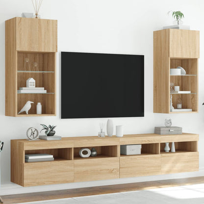 Mobili TV con Luci LED 2pz Rovere Sonoma 40,5x30x90 cm - homemem39