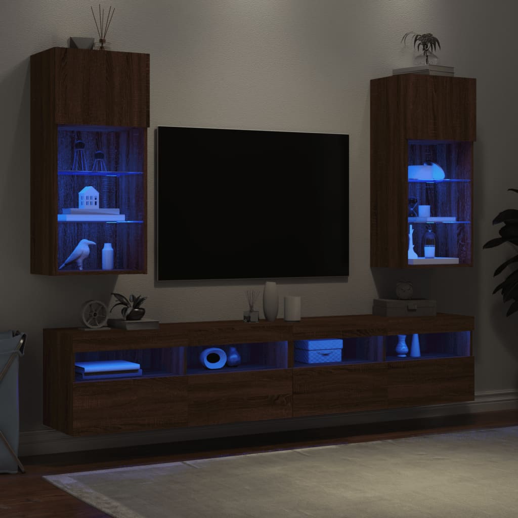 Mobili Porta TV con Luci LED 2 pz Rovere Marrone 40,5x30x90 cm - homemem39