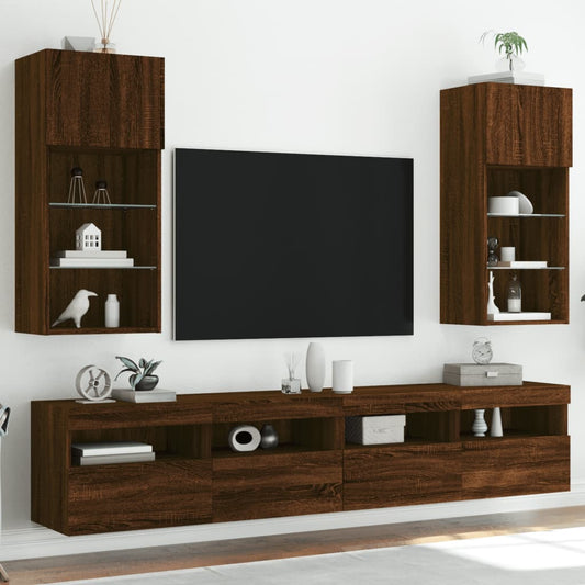 Mobili Porta TV con Luci LED 2 pz Rovere Marrone 40,5x30x90 cm - homemem39