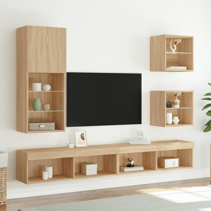 Mobile TV con Luci LED Rovere Sonoma 40,5x30x102 cm - homemem39