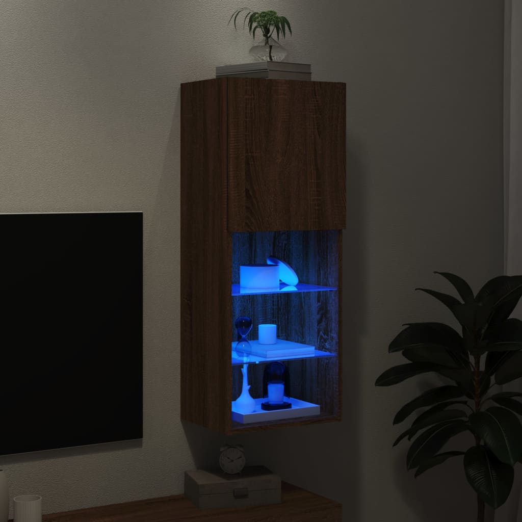 Mobile TV con Luci LED Rovere Marrone 40,5x30x102 cm - homemem39