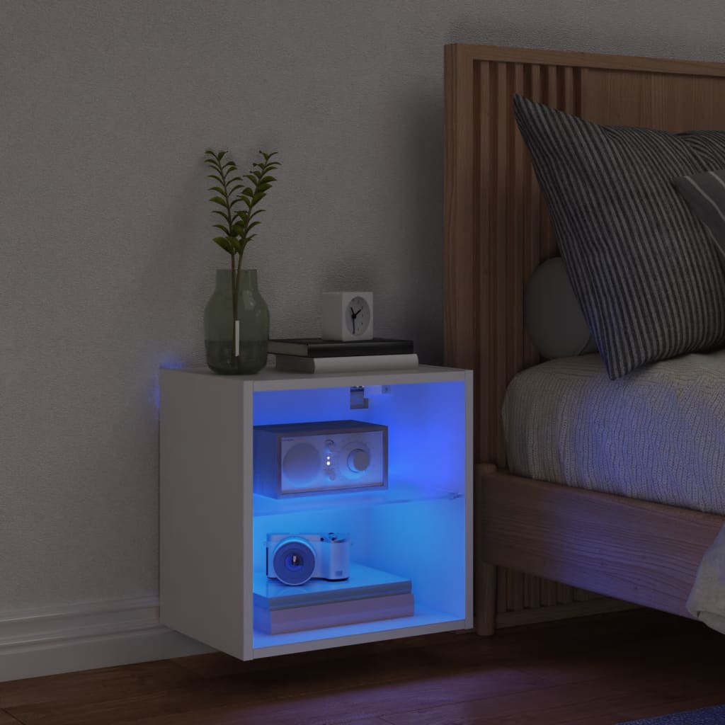 Comodino con Luci LED a Parete Bianco - homemem39