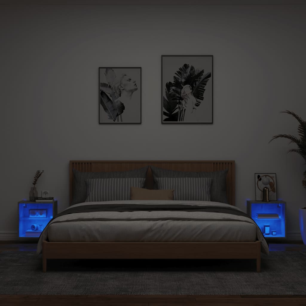 Comodini con Luci LED a Parete 2pz Grigio Cemento - homemem39