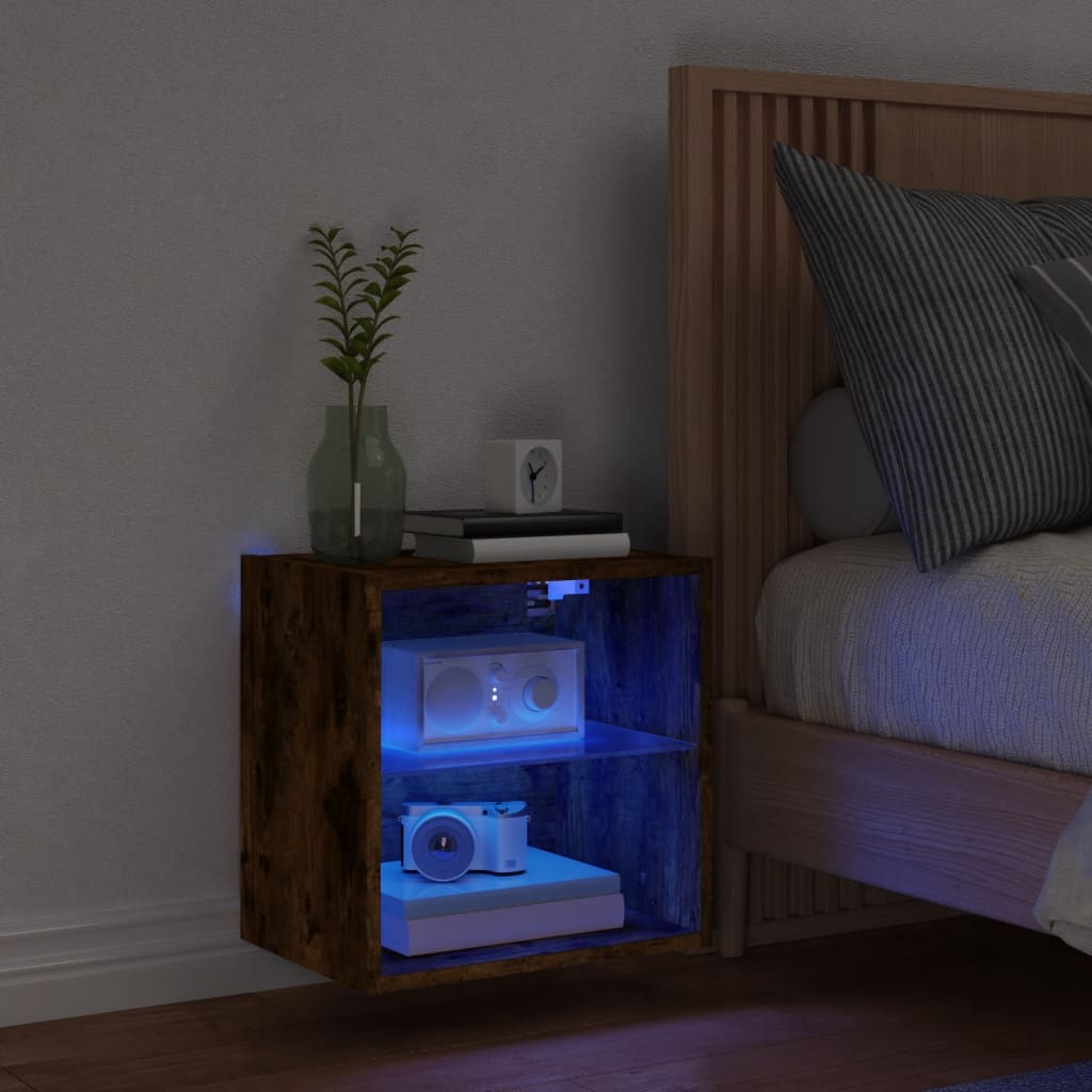 Comodino con Luci LED a Parete Rovere Fumo - homemem39