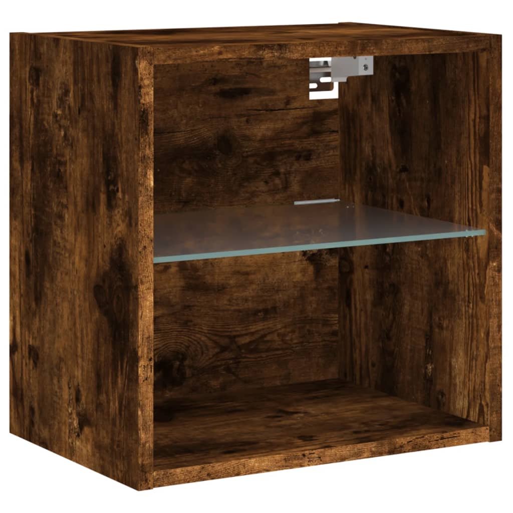 Comodino con Luci LED a Parete Rovere Fumo - homemem39