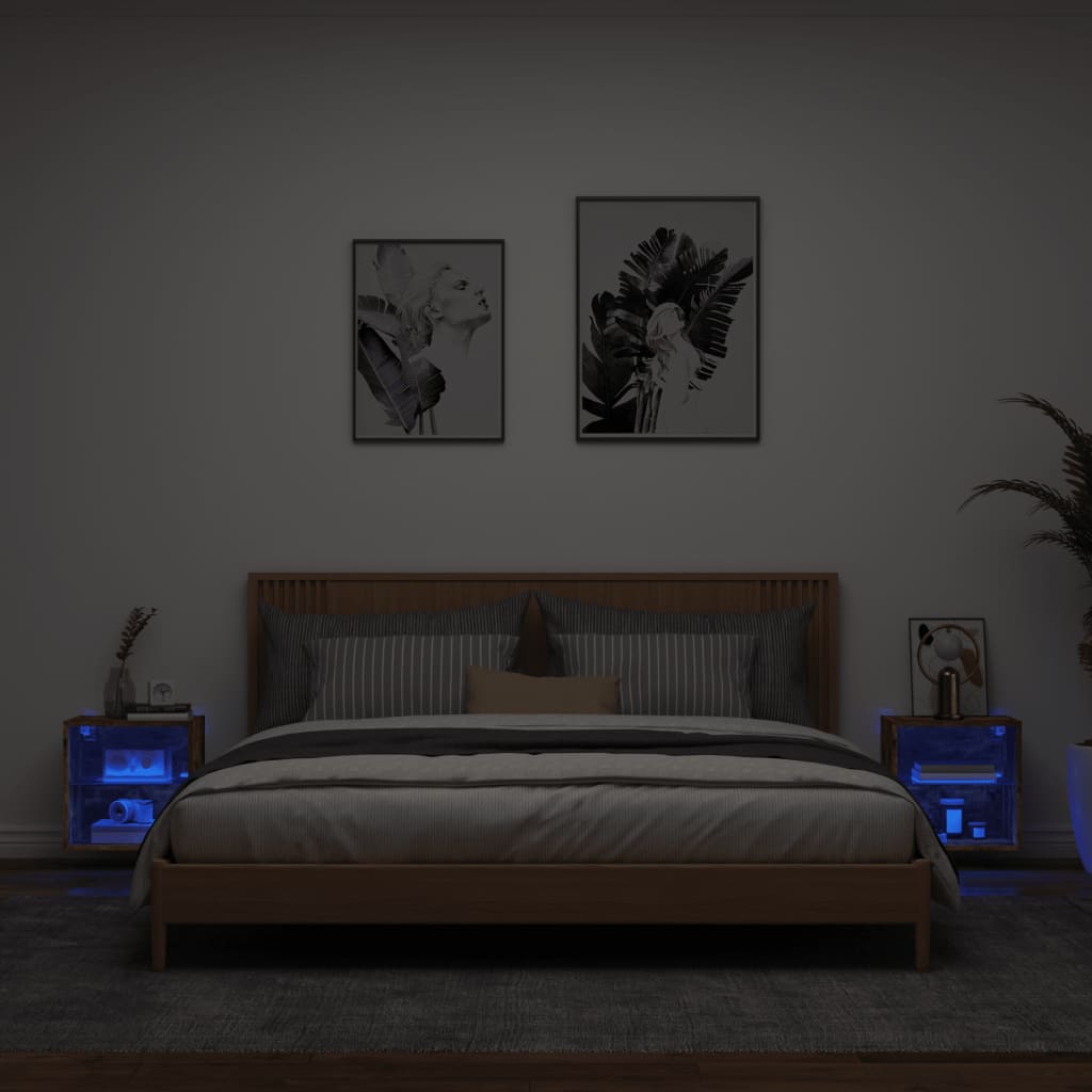 Comodini con Luci LED a Parete 2pz Rovere Fumo - homemem39