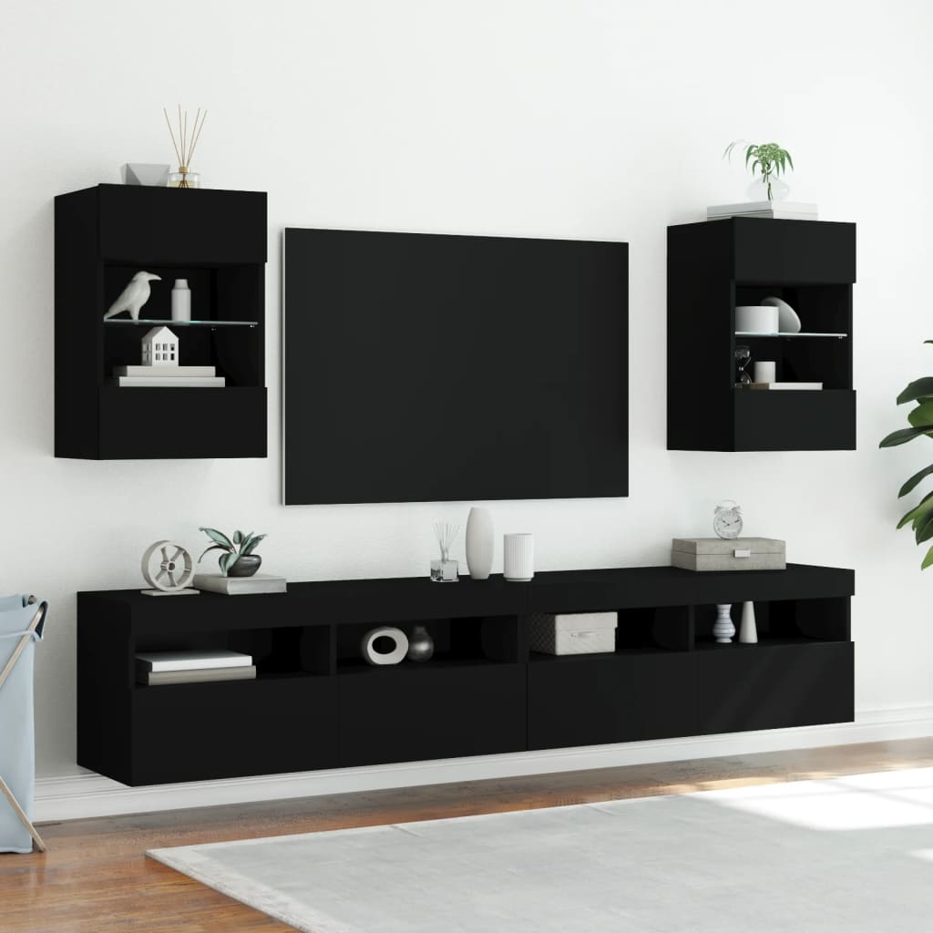 Mobile TV a Parete con Luci LED Nero 40x30x60,5 cm - homemem39