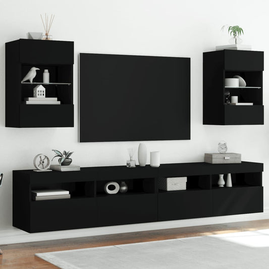 Mobili TV a Parete con Luci LED 2pz Neri 40x30x60,5 cm - homemem39