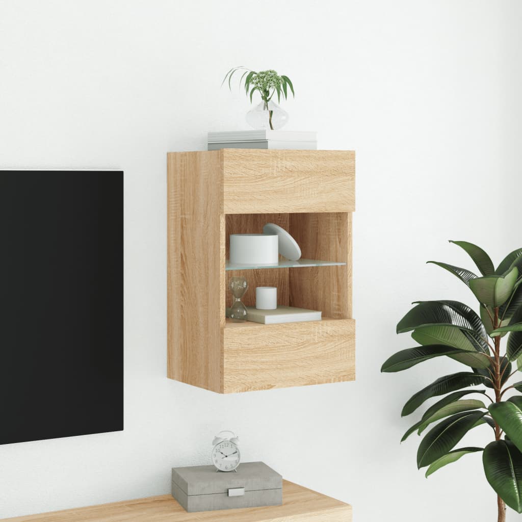 Mobile TV a Parete con Luci LED Rovere Sonoma 40x30x60,5 cm - homemem39