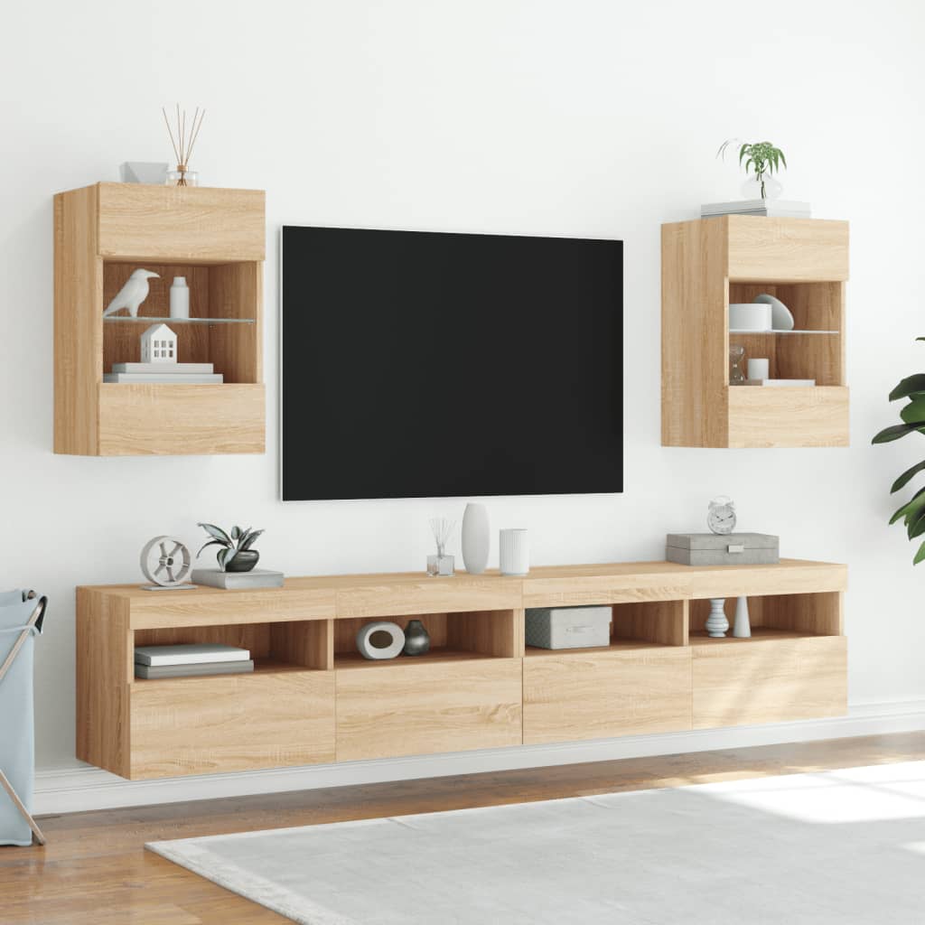 Mobile TV a Parete con Luci LED Rovere Sonoma 40x30x60,5 cm - homemem39