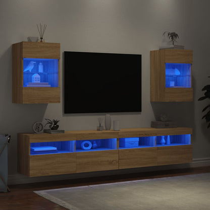 Mobili TV a Parete con Luci LED 2pz Rovere Sonoma 40x30x60,5 cm - homemem39