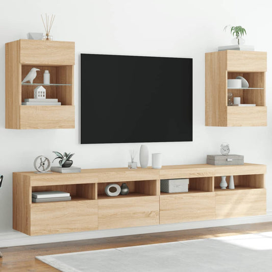 Mobili TV a Parete con Luci LED 2pz Rovere Sonoma 40x30x60,5 cm - homemem39