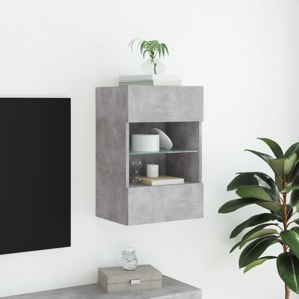 Mobile TV a Parete con Luci LED Grigio Cemento 40x30x60,5 cm - homemem39