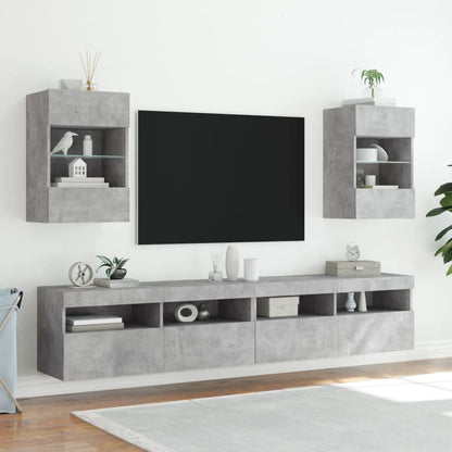 Mobile TV a Parete con Luci LED Grigio Cemento 40x30x60,5 cm - homemem39