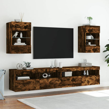 Mobile TV a Parete con Luci LED Rovere Fumo 40x30x60,5 cm - homemem39