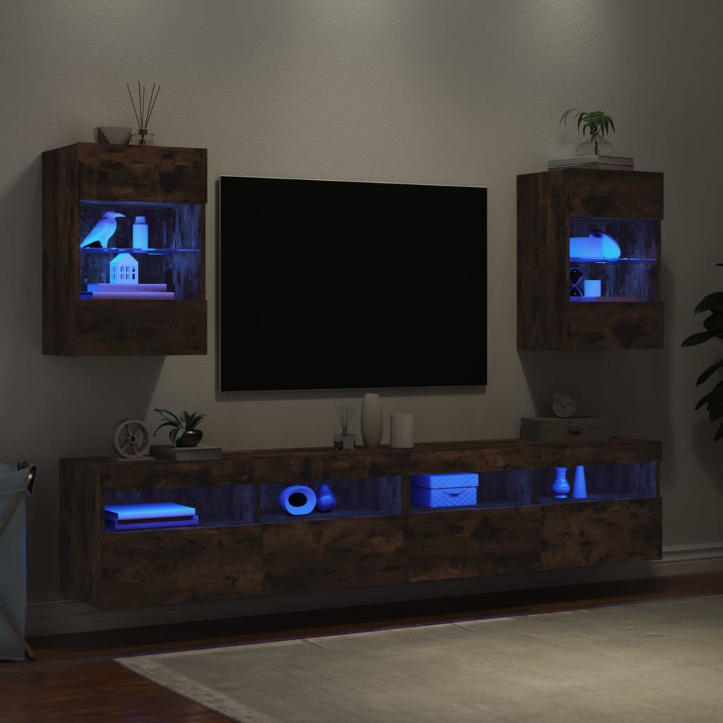 Mobili TV a Parete con Luci LED 2pz Rovere Fumo 40x30x60,5 cm - homemem39