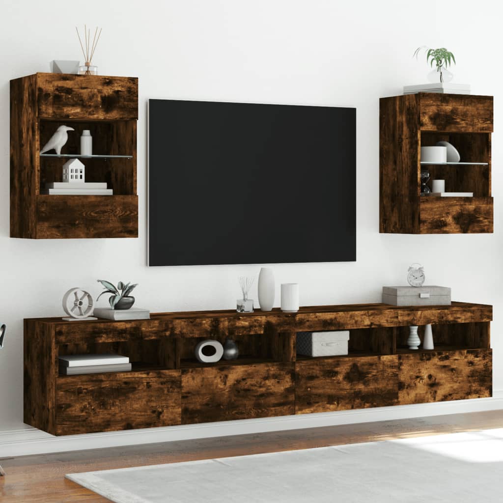 Mobili TV a Parete con Luci LED 2pz Rovere Fumo 40x30x60,5 cm - homemem39