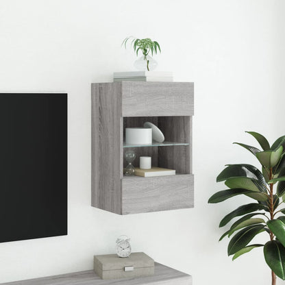 Mobile TV a Parete con Luci LED Grigio Sonoma 40x30x60,5 cm - homemem39