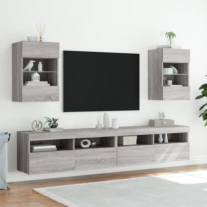 Mobile TV a Parete con Luci LED Grigio Sonoma 40x30x60,5 cm - homemem39