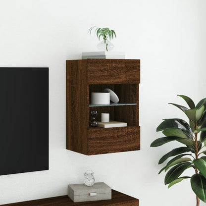 Mobile TV a Parete con Luci LED Rovere Marrone 40x30x60,5 cm - homemem39