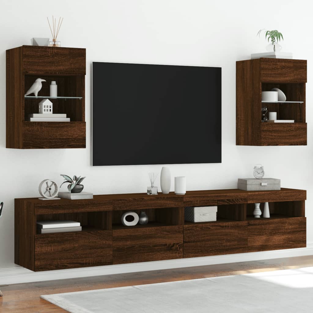 Mobile TV a Parete con Luci LED Rovere Marrone 40x30x60,5 cm - homemem39