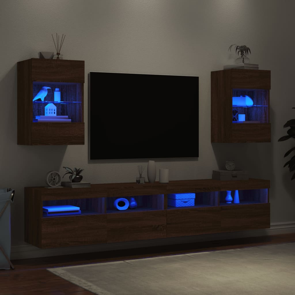 Mobili TV a Parete con Luci LED 2pz Rovere Marrone 40x30x60,5cm - homemem39