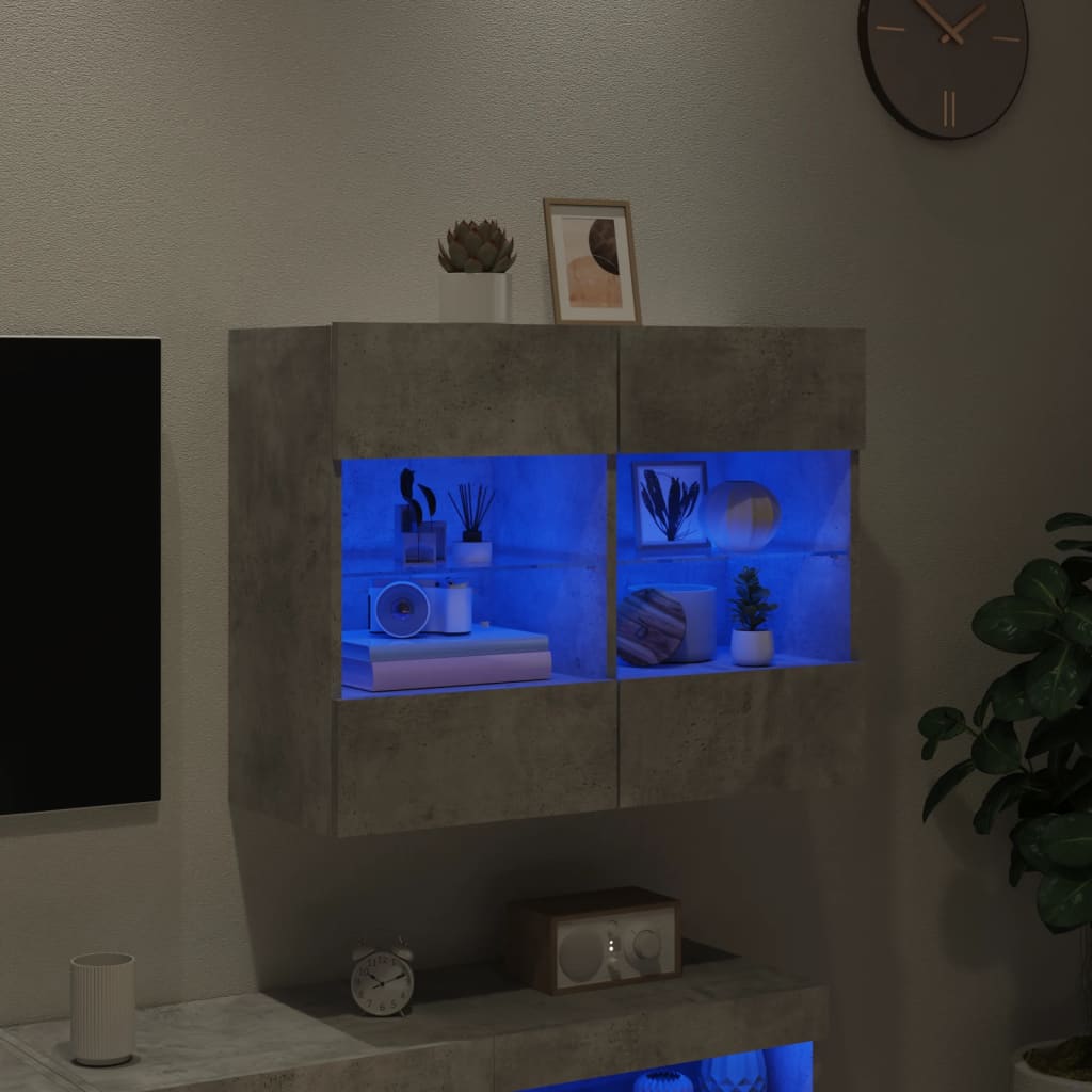 Mobile TV a Parete con Luci LED Grigio Cemento 78,5x30x60,5 cm - homemem39