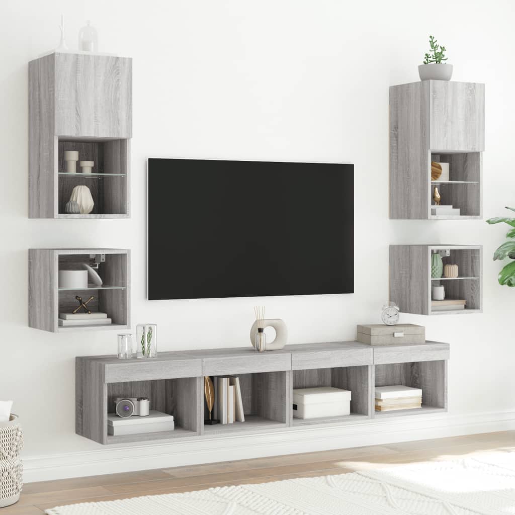 Comodino con Luci LED a Parete Grigio Sonoma - homemem39