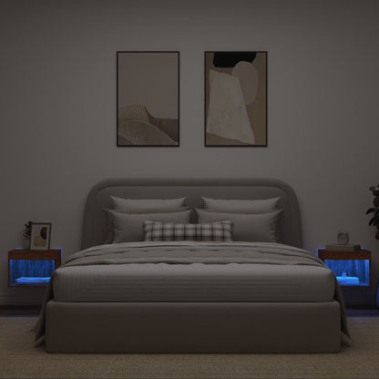 Comodini con Luci LED a Parete 2pz Rovere Marrone - homemem39