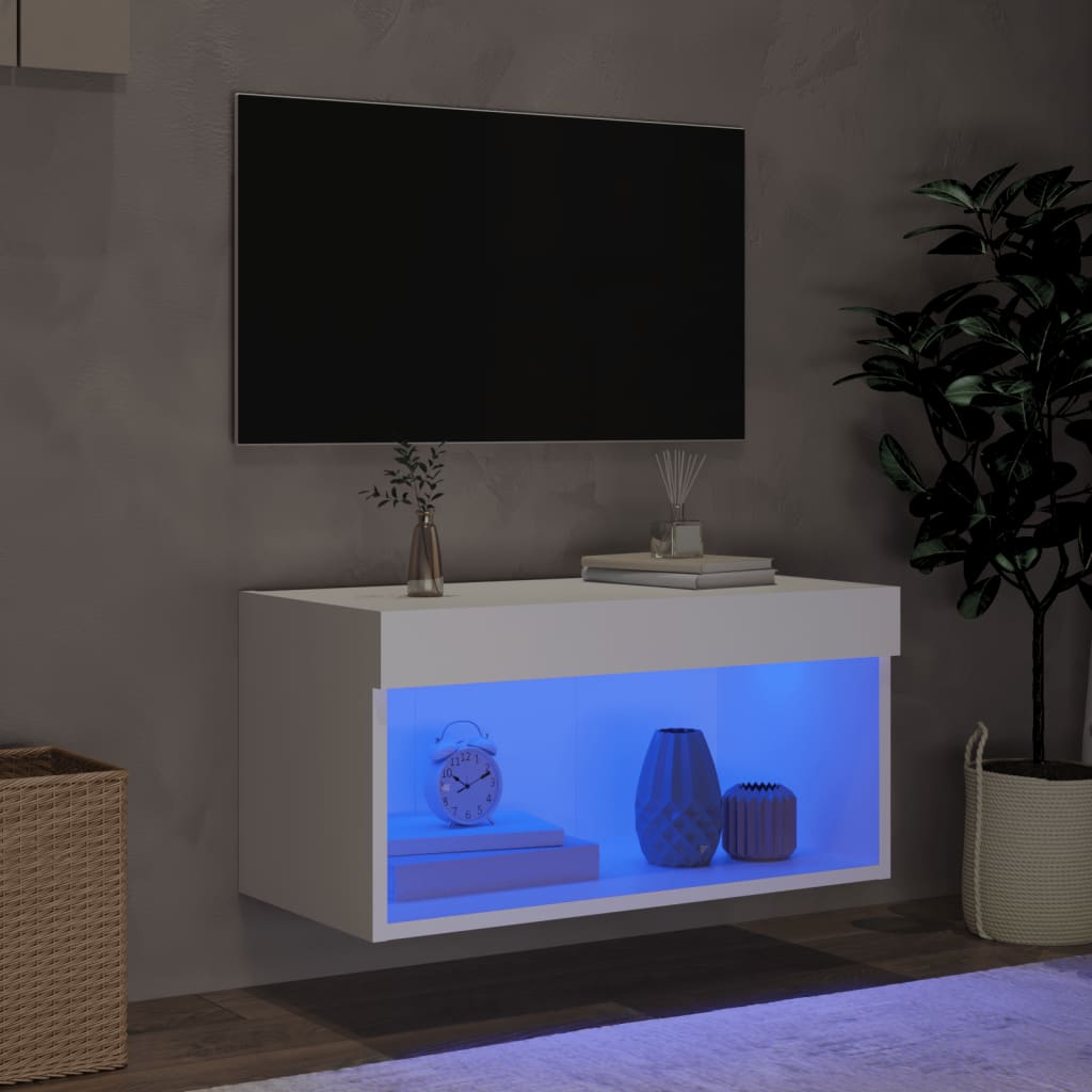 Mobile Porta TV con Luci LED Bianco 60x30x30 cm - homemem39