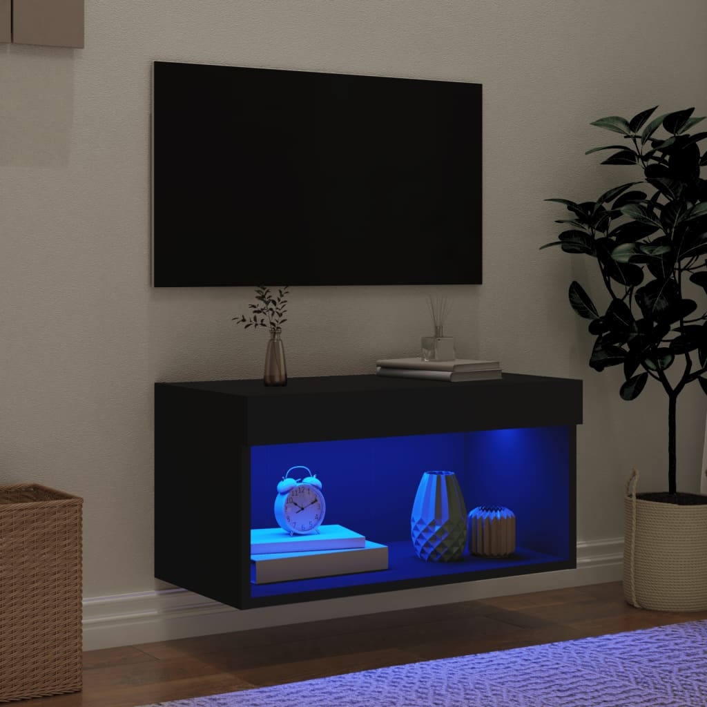 Mobile Porta TV con Luci LED Nero 60x30x30 cm - homemem39