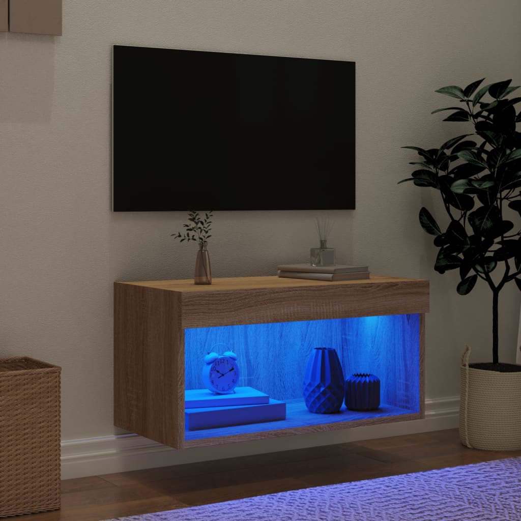 Mobile Porta TV con Luci LED Rovere Sonoma 60x30x30 cm - homemem39