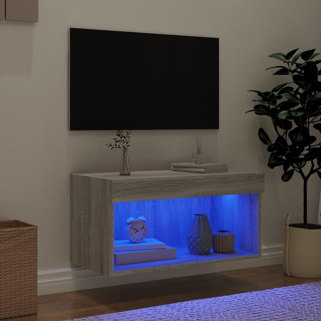 Mobile Porta TV con Luci LED Grigio Sonoma 60x30x30 cm - homemem39