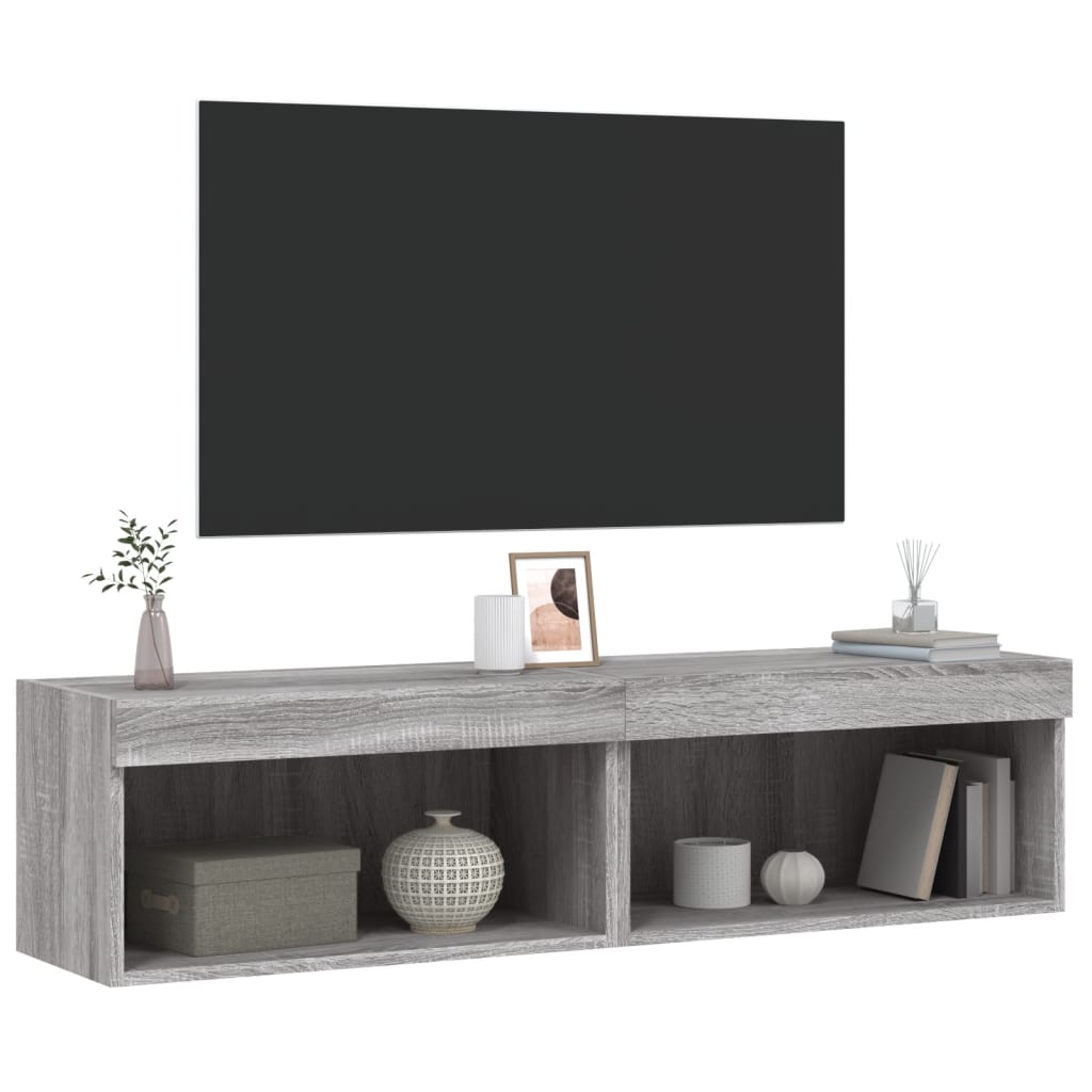 Mobili Porta TV con Luci LED 2pz Grigio Sonoma 60x30x30 cm - homemem39