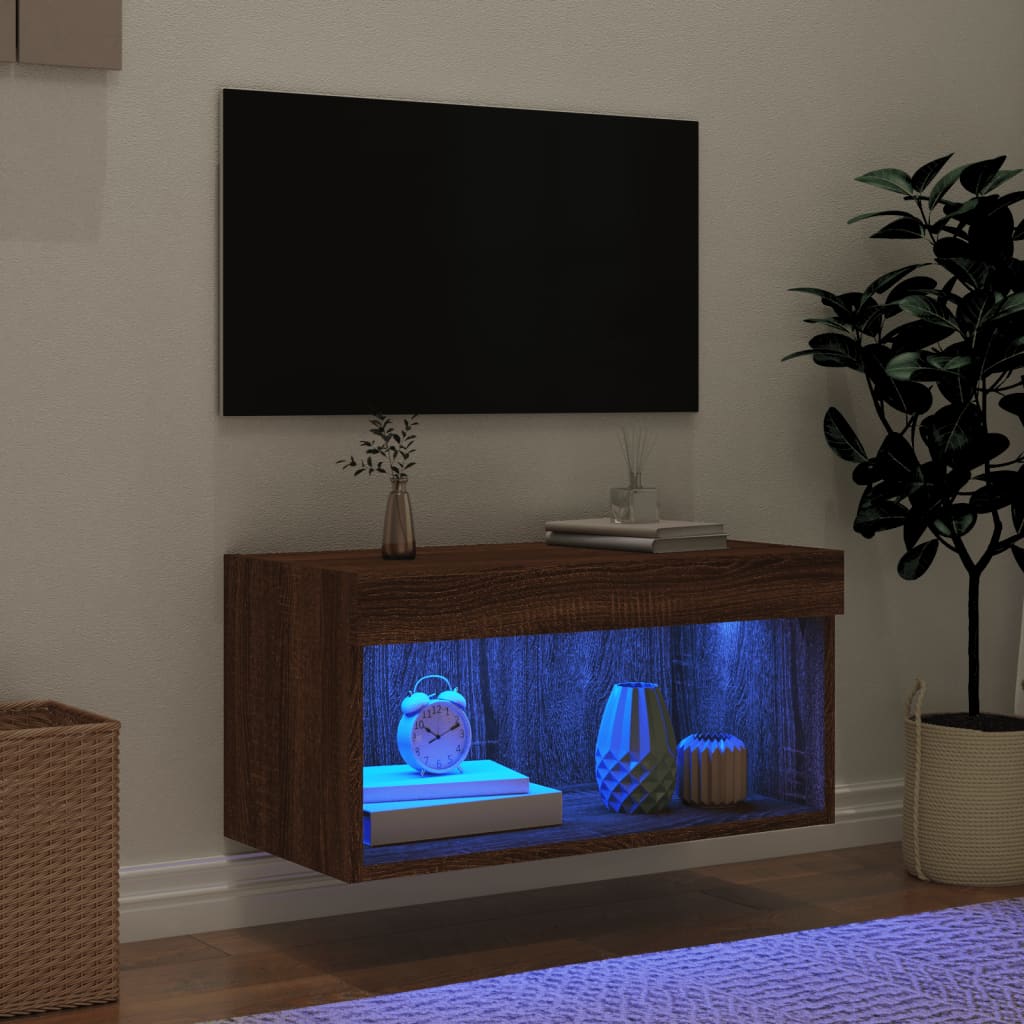 Mobile Porta TV con Luci LED Rovere Marrone 60x30x30 cm - homemem39