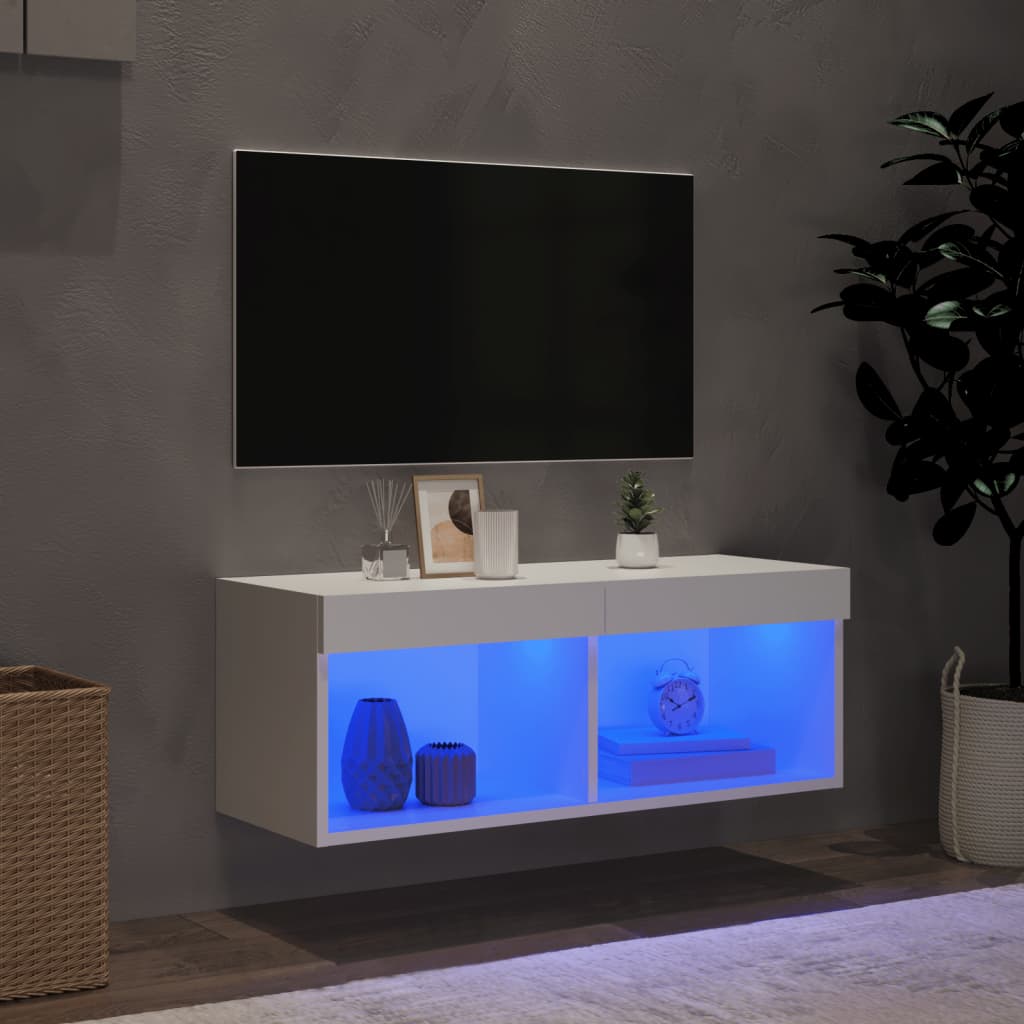 Mobile Porta TV con Luci LED Bianco 80x30x30 cm - homemem39