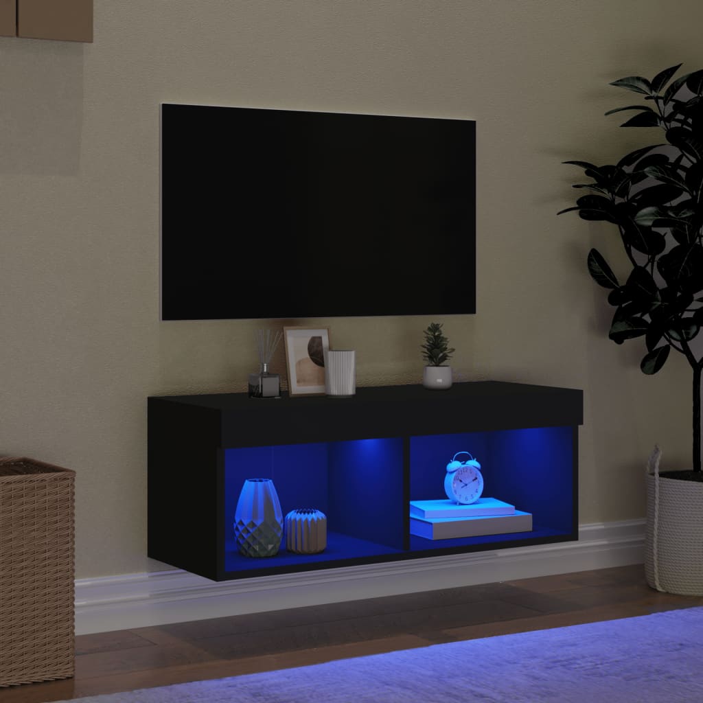 Mobile Porta TV con Luci LED Nero 80x30x30 cm - homemem39