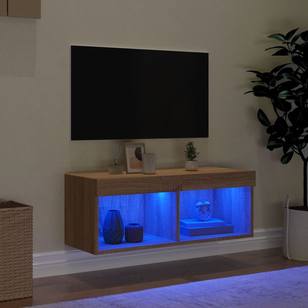 Mobile Porta TV con Luci LED Rovere Sonoma 80x30x30 cm - homemem39
