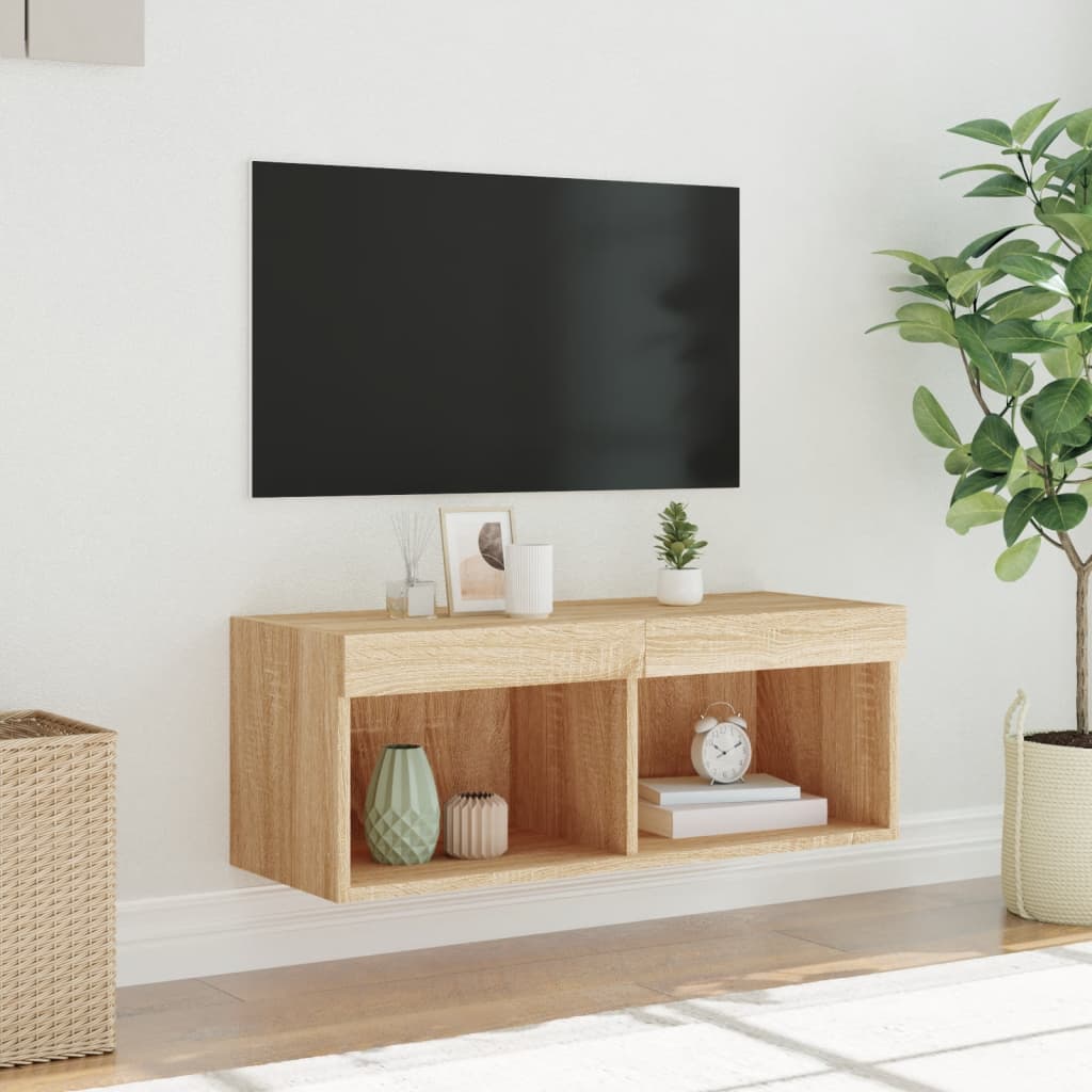 Mobile Porta TV con Luci LED Rovere Sonoma 80x30x30 cm - homemem39