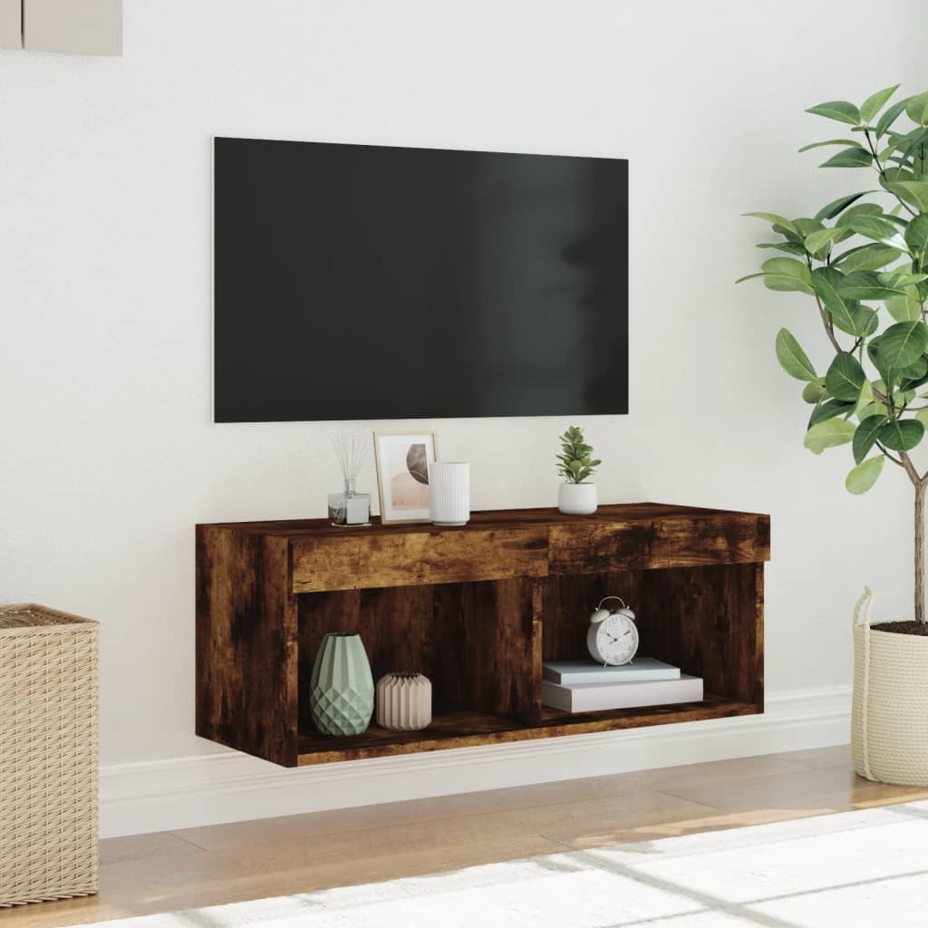 Mobile Porta TV con Luci LED Rovere Fumo 80x30x30 cm - homemem39