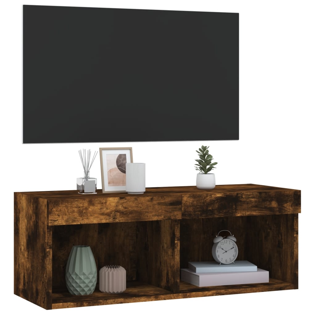 Mobile Porta TV con Luci LED Rovere Fumo 80x30x30 cm - homemem39