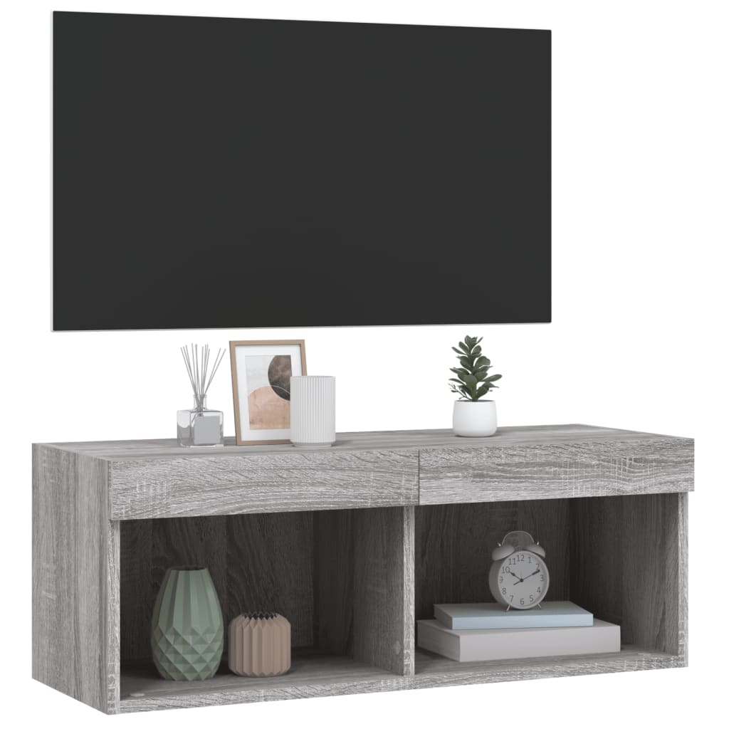 Mobile Porta TV con Luci LED Grigio Sonoma 80x30x30 cm - homemem39