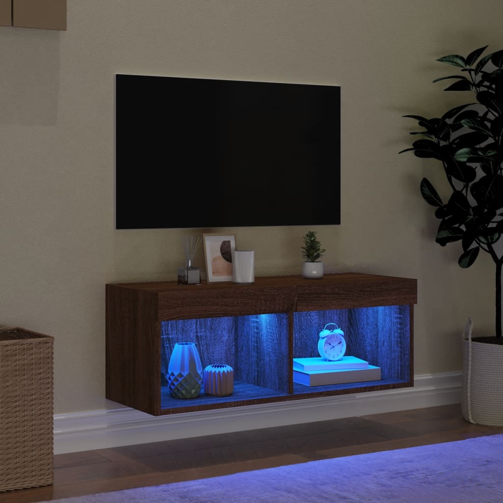 Mobile Porta TV con Luci LED Rovere Marrone 80x30x30 cm - homemem39