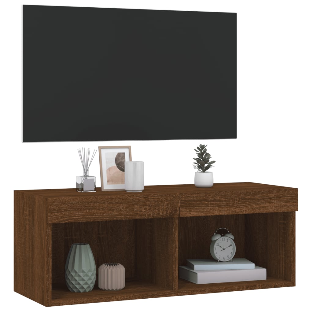 Mobile Porta TV con Luci LED Rovere Marrone 80x30x30 cm - homemem39